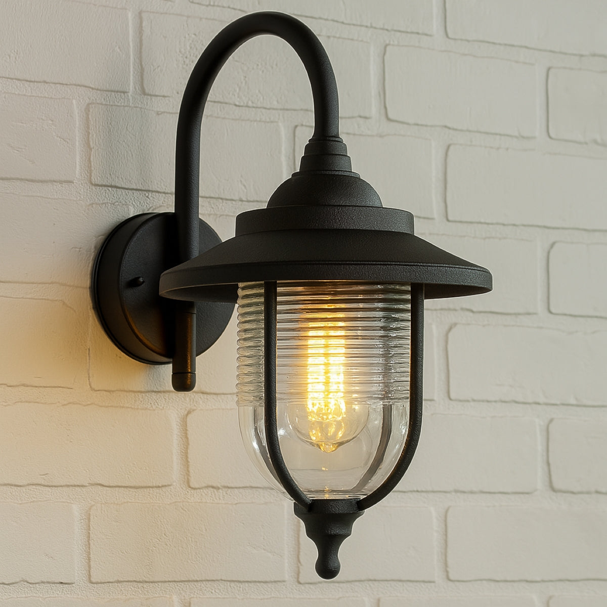 JEMIMA - CGC Black Fisherman Hooked Outdoor Wall Lantern Light