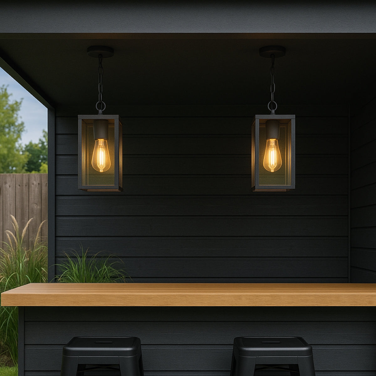 SIENNA - CGC Black Hanging Outdoor Porch Lantern Ceiling Light