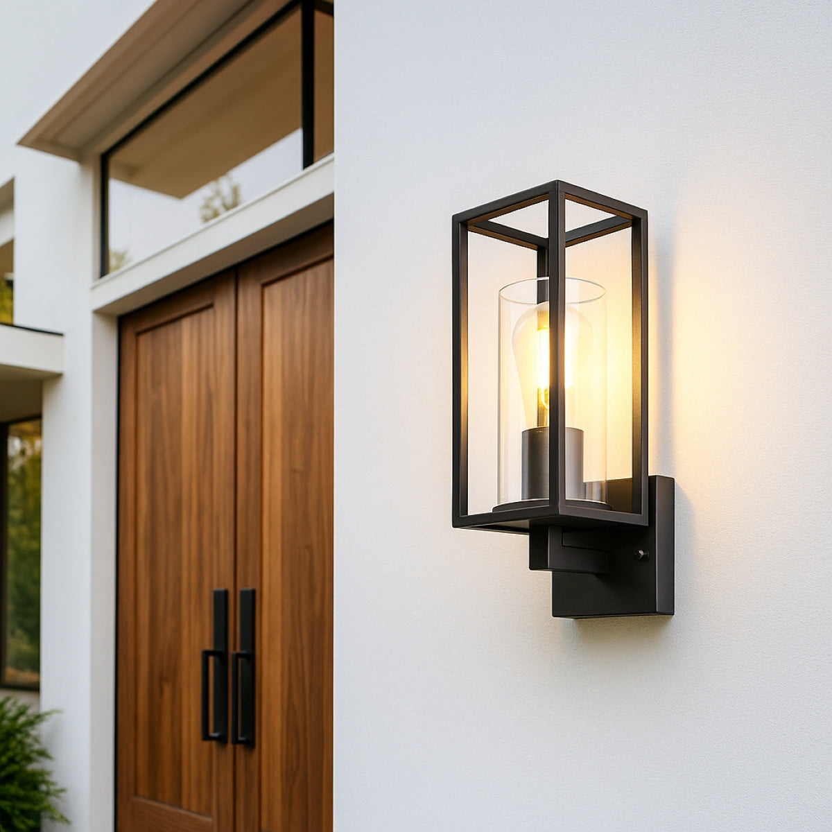 CGC CHLOE Up Black E27 Outdoor Wall Light Lantern Clear Diffuser IP54 Down