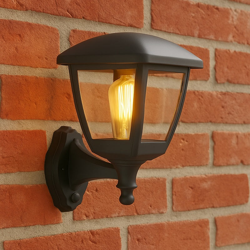 CGC NOVA Large Black Outdoor Wall Lantern Light PIR Motion Sensor with Clear Diffuser IP44 Polycarbonate Coastal