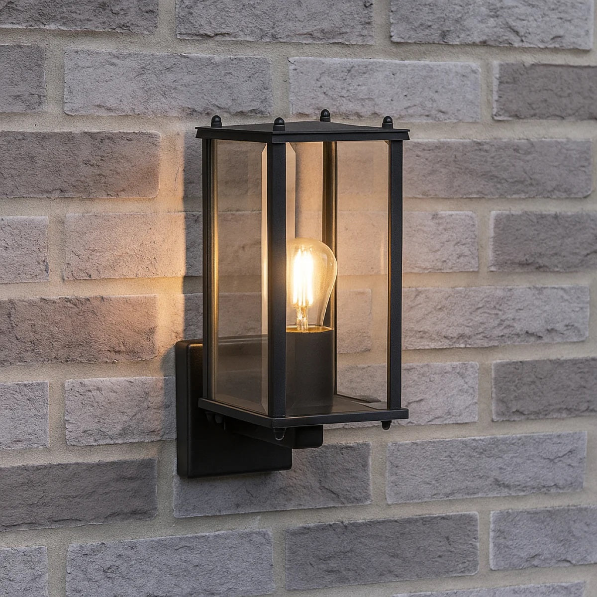 CGC MARIN Black Outdoor Wall Lantern Clear Bevelled Glass Diffuser Up IP44