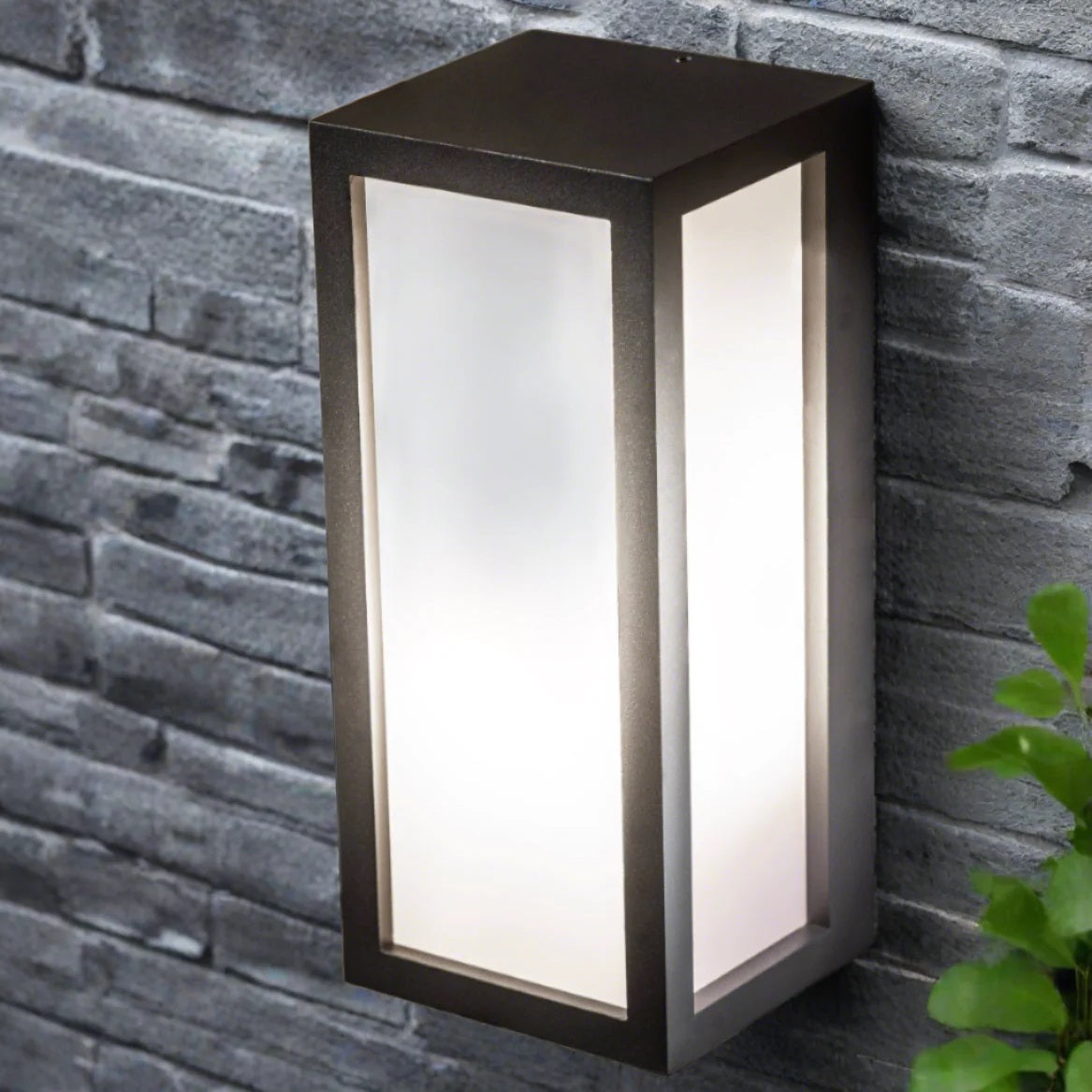 CGC KINSLEY Black E27 Outdoor Wall Light Box Lantern Opal Diffuser IP54