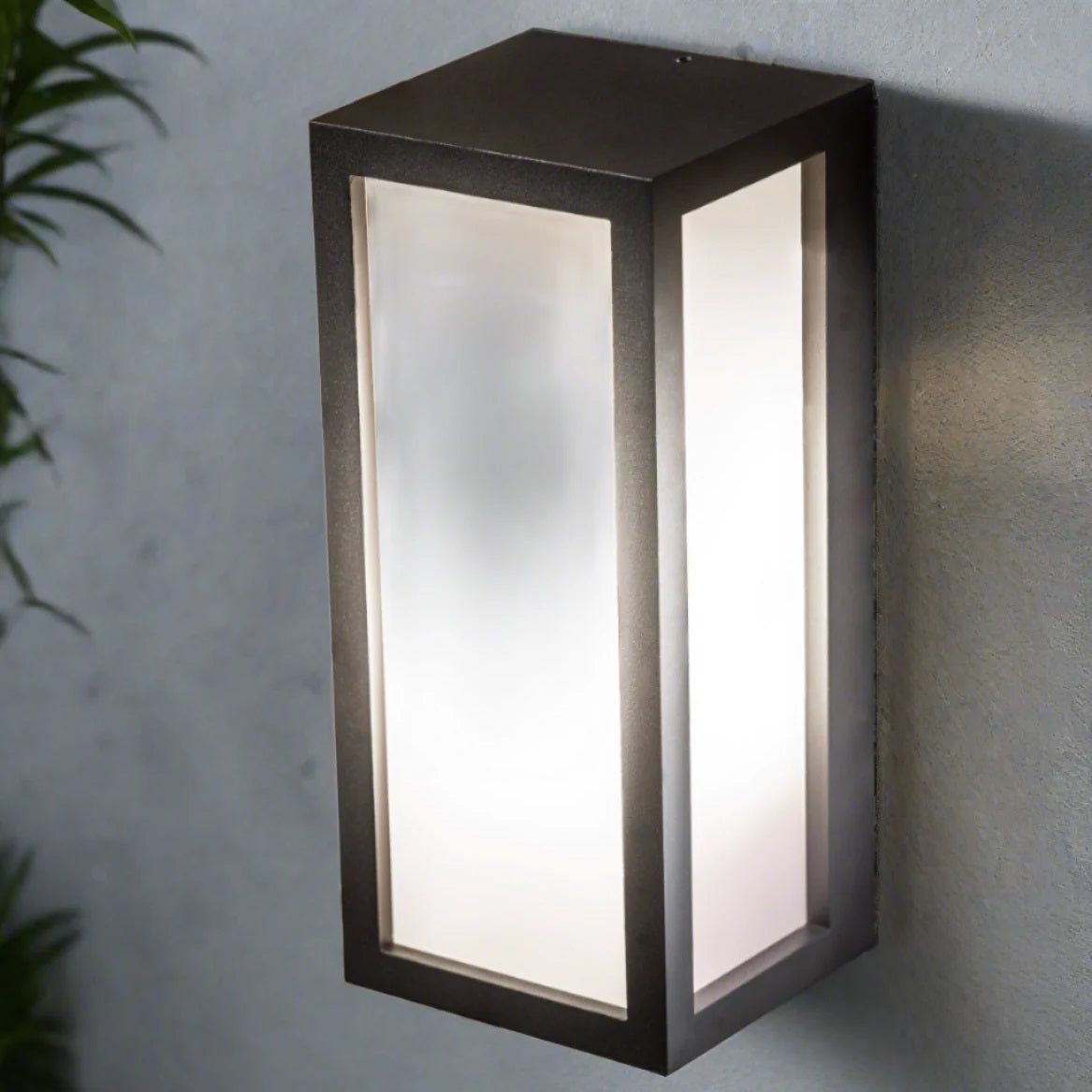 CGC KINSLEY Black E27 Outdoor Wall Light Box Lantern Opal Diffuser IP54