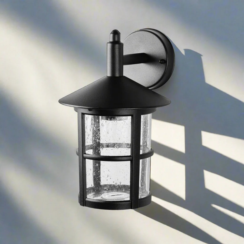 CGC OLIVIA Large Black Traditional Outdoor Wall Lantern Clear Glass Diffuser