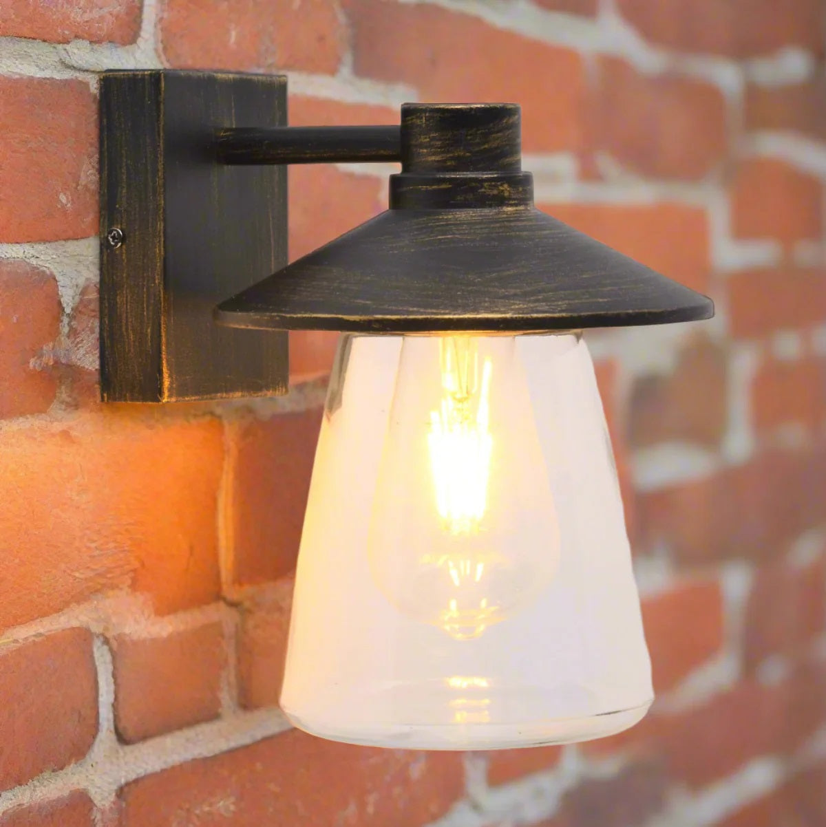 CGC CHESTER Antique Bronze Outdoor Wall Lantern with Bell Shape Clear Glass Diffuser E27 IP54