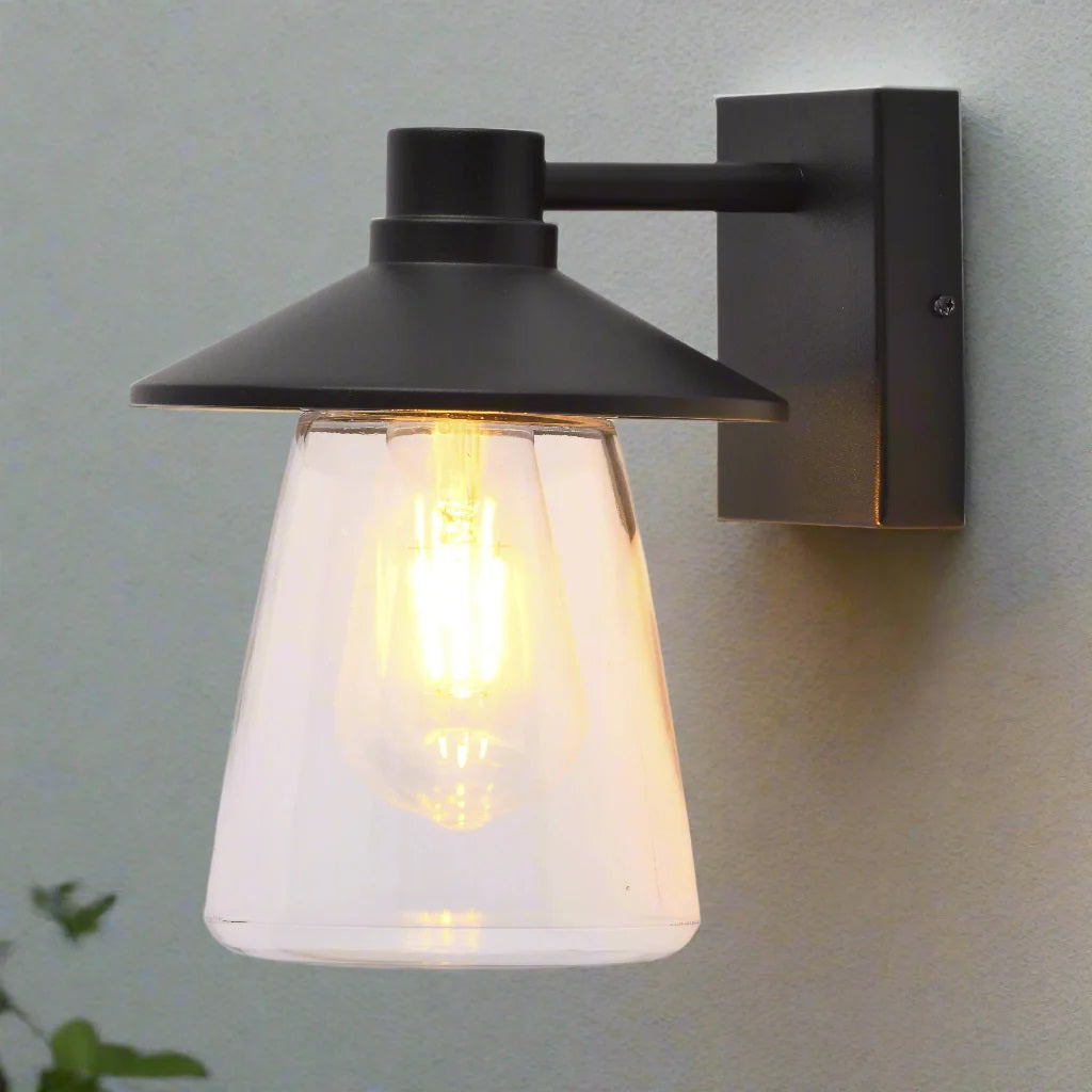 CGC CHESTER Black Outdoor Wall Lantern with Bell Shape Clear Glass Diffuser E27 IP54