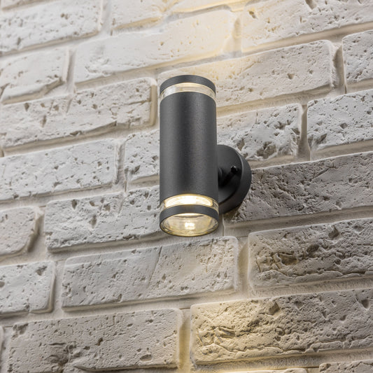 JENNIFER - CGC Dark Grey Outdoor Up and Down Cylinder Wall Light