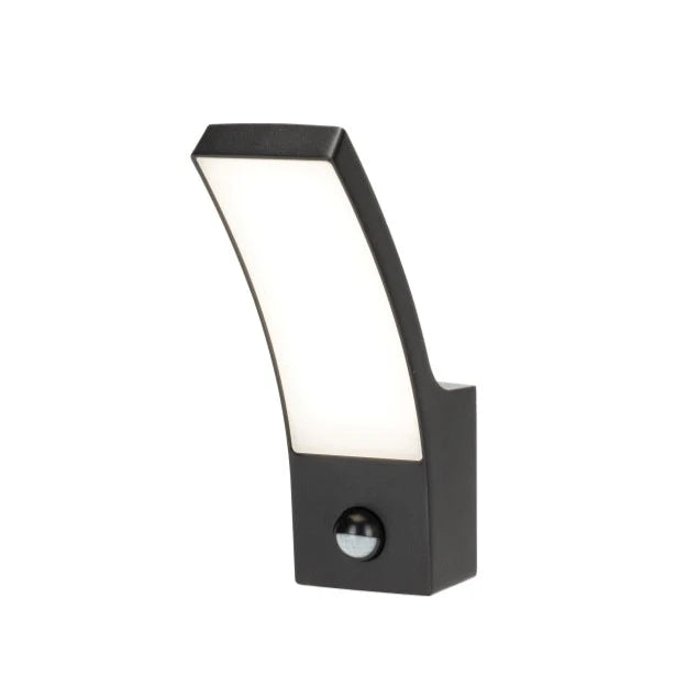 CGC MILLIE Black Curved LED Wall Light PIR Motion Sensor Diecast Aluminium Opal Diffuser 4000k IP54