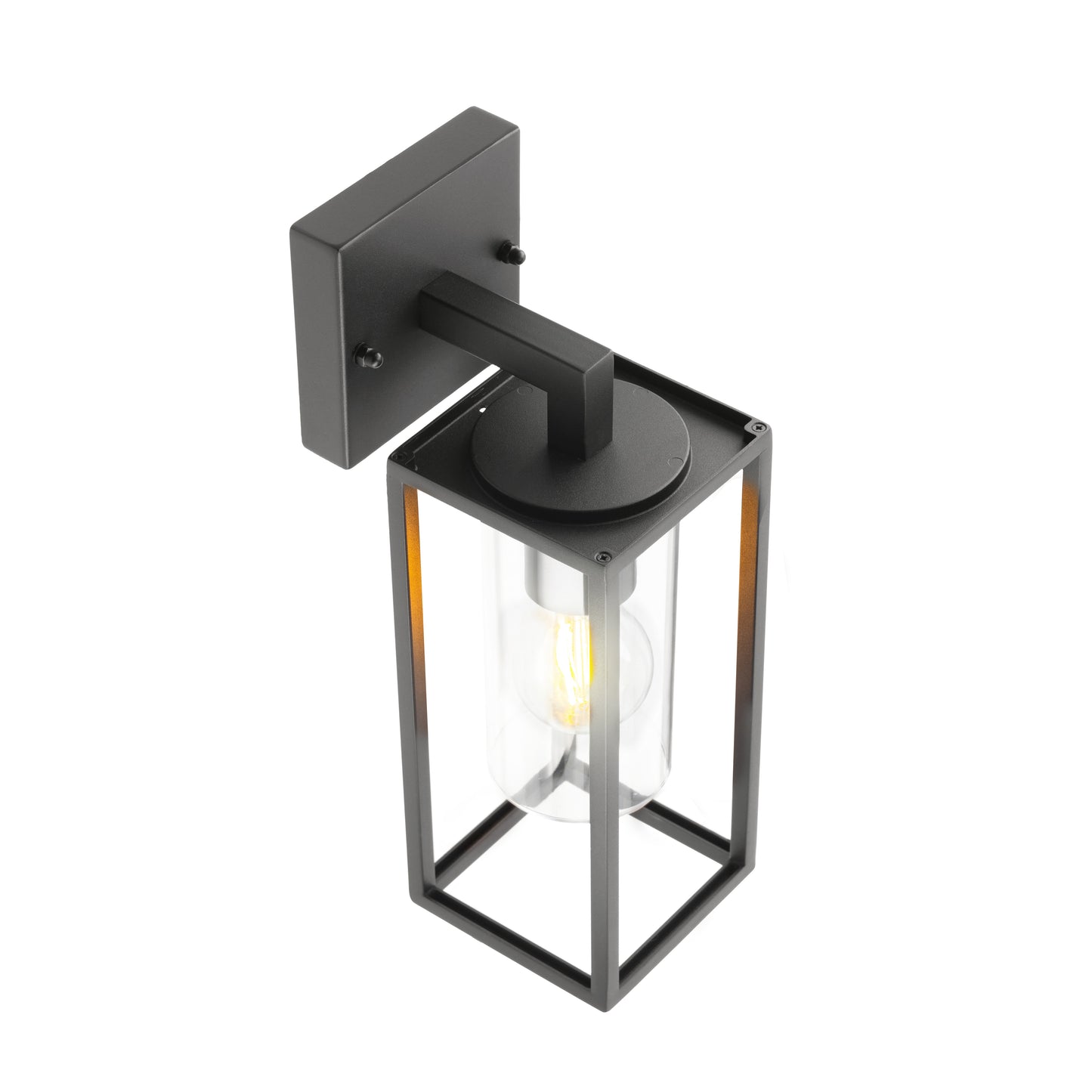 CGC CHLOE Down Black E27 Outdoor Wall Light Lantern Clear Diffuser IP54 Down