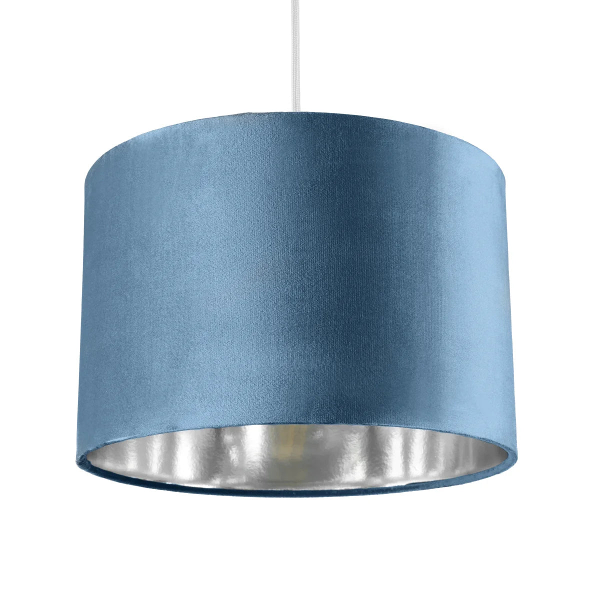 NILA - CGC Luxury Teal Velvet & Silver Round Pendant Drum Lamp Shade