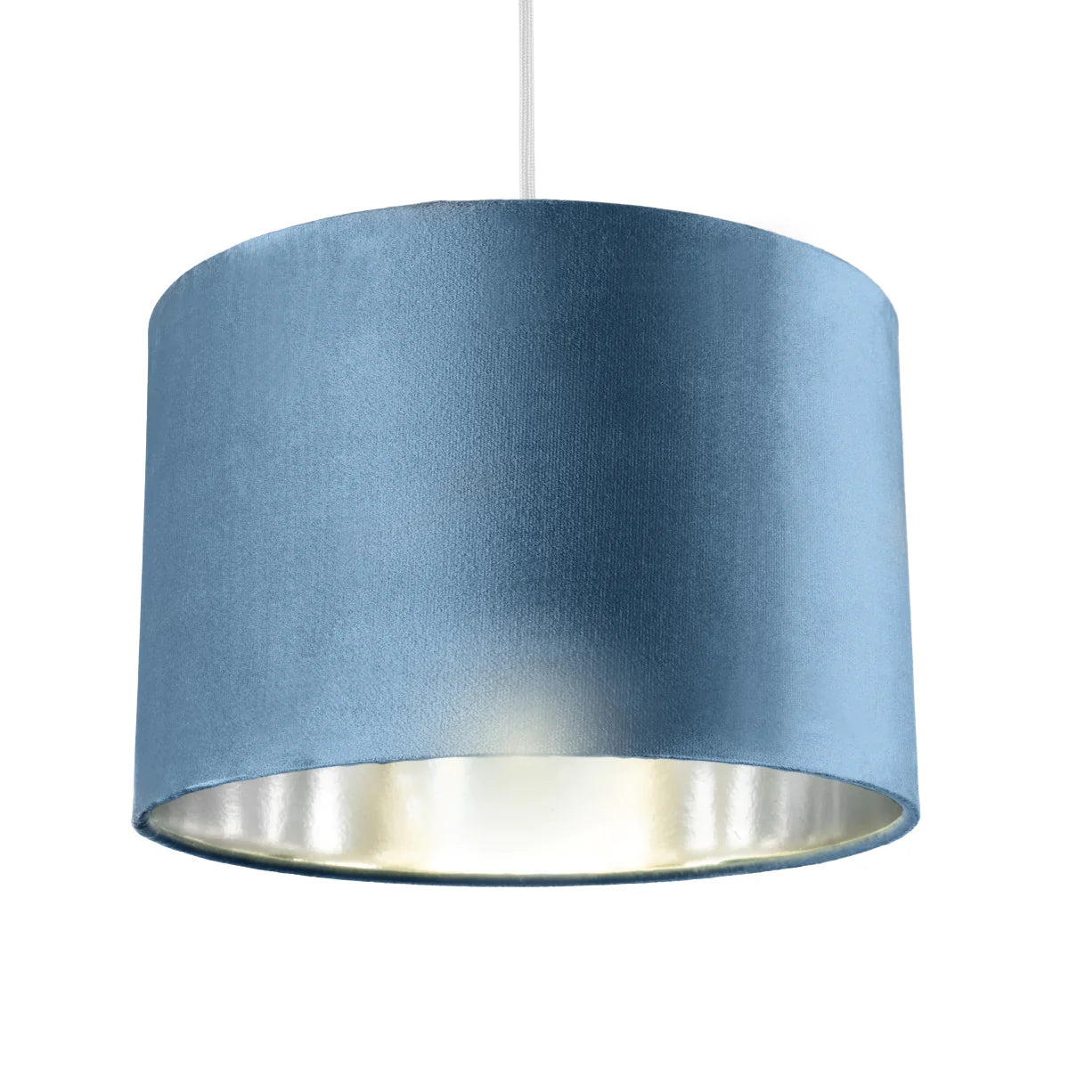 NILA - CGC Luxury Teal Velvet & Silver Round Pendant Drum Lamp Shade