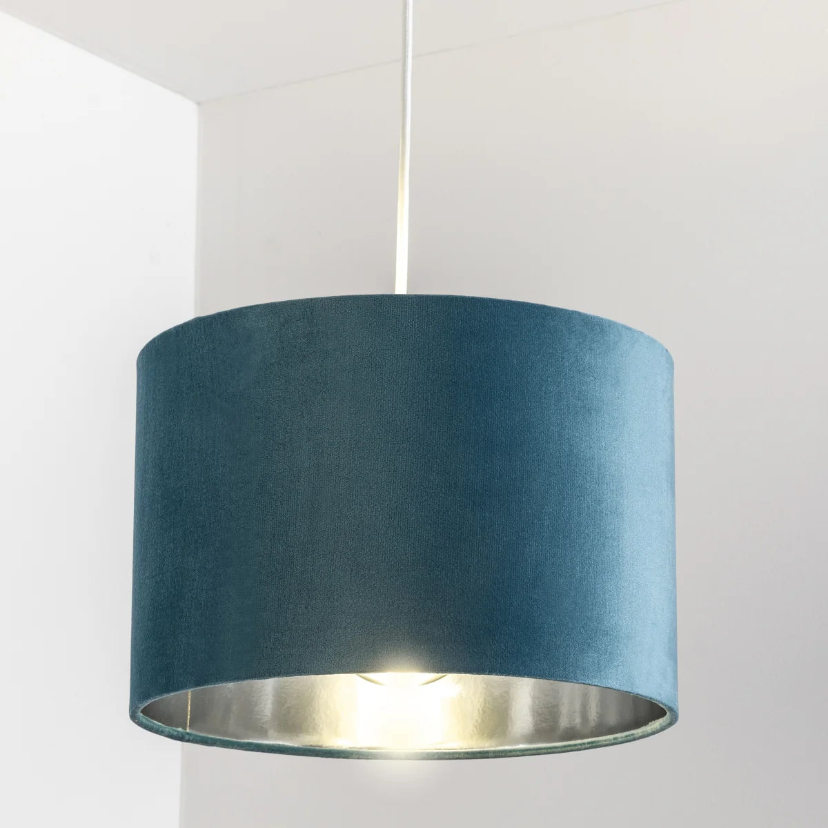 NILA - CGC Luxury Teal Velvet & Silver Round Pendant Drum Lamp Shade