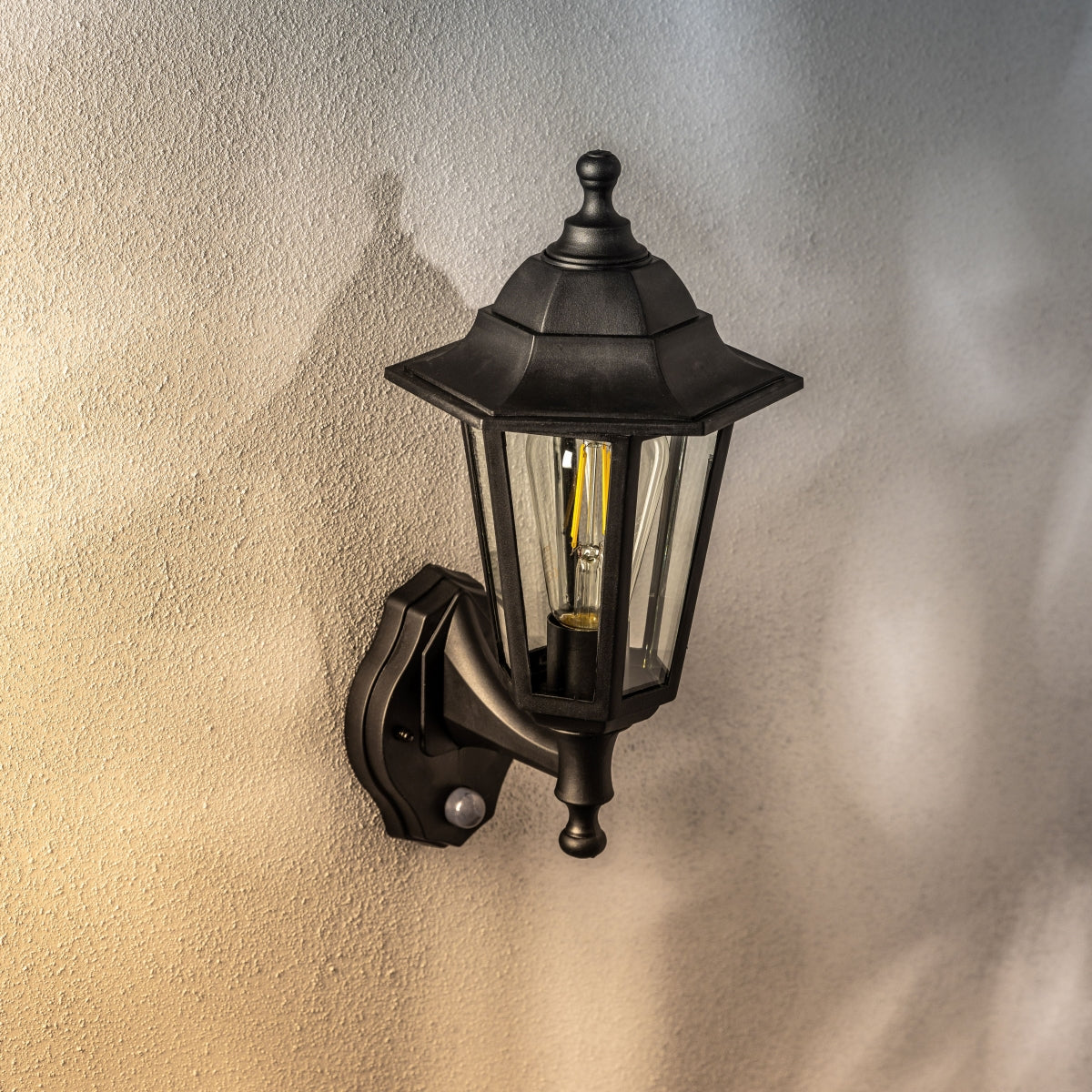 YASMIN - CGC Black Outdoor Traditional Lantern Style Wall Light With Motion Sensor