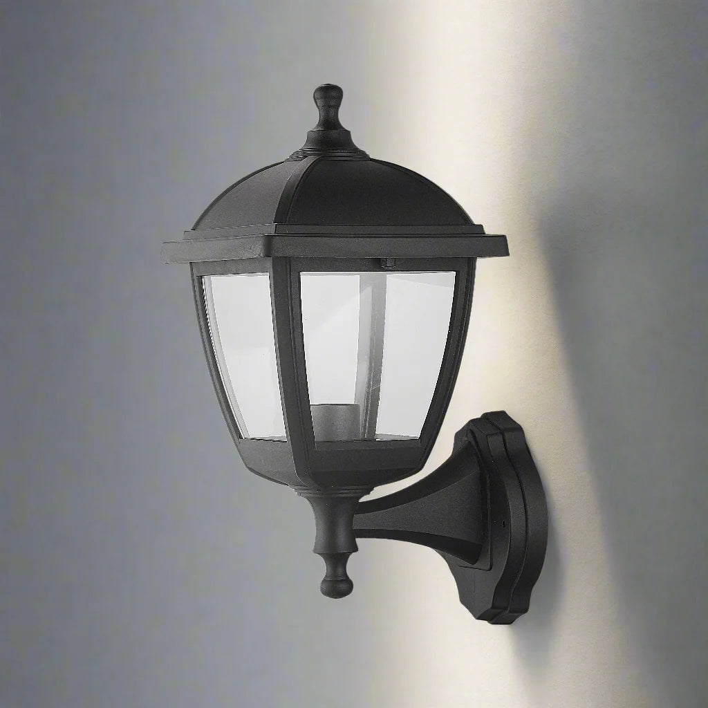 CGC MYRA Large Black Outdoor Wall Lantern Light with Clear Diffuser IP44 Polycarbonate Coastal