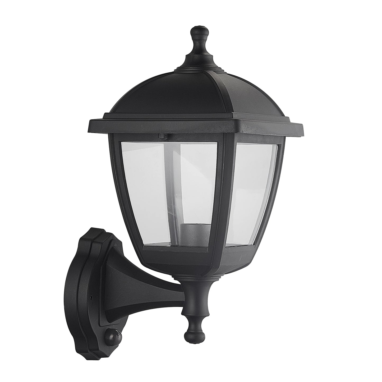 CGC MYRA Large Black Outdoor Wall Lantern Light PIR Motion Sensor with Clear Diffuser IP44 Polycarbonate Coastal