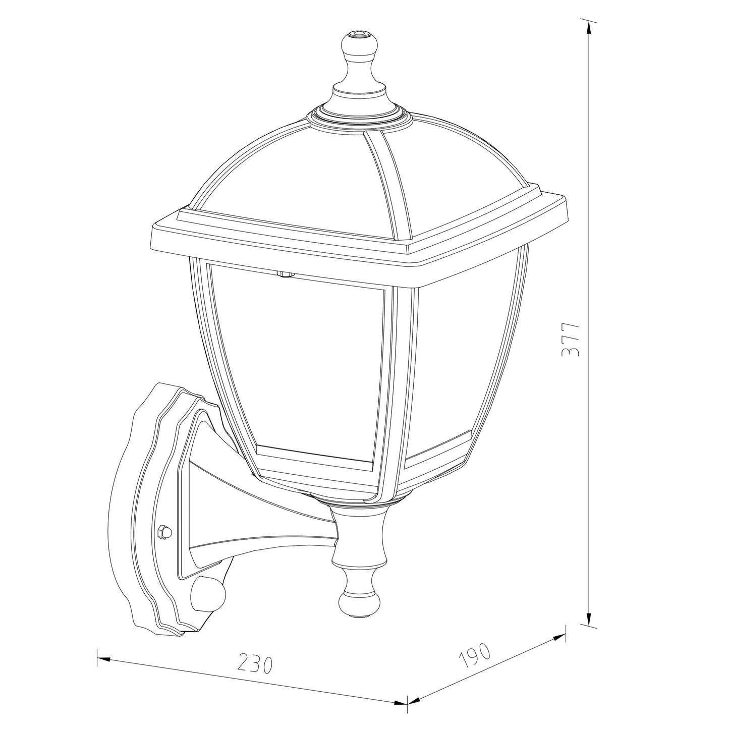 CGC MYRA Large Black Outdoor Wall Lantern Light PIR Motion Sensor with Clear Diffuser IP44 Polycarbonate Coastal