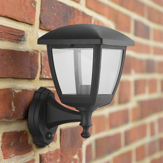 CGC NOVA Large Black Outdoor Wall Lantern Light PIR Motion Sensor with Clear Diffuser IP44 Polycarbonate Coastal