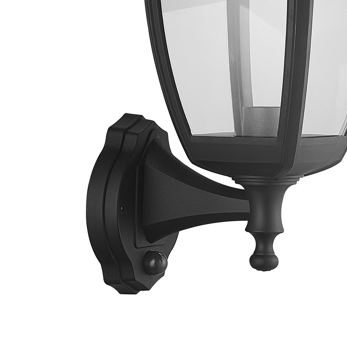 CGC NOVA Large Black Outdoor Wall Lantern Light PIR Motion Sensor with Clear Diffuser IP44 Polycarbonate Coastal