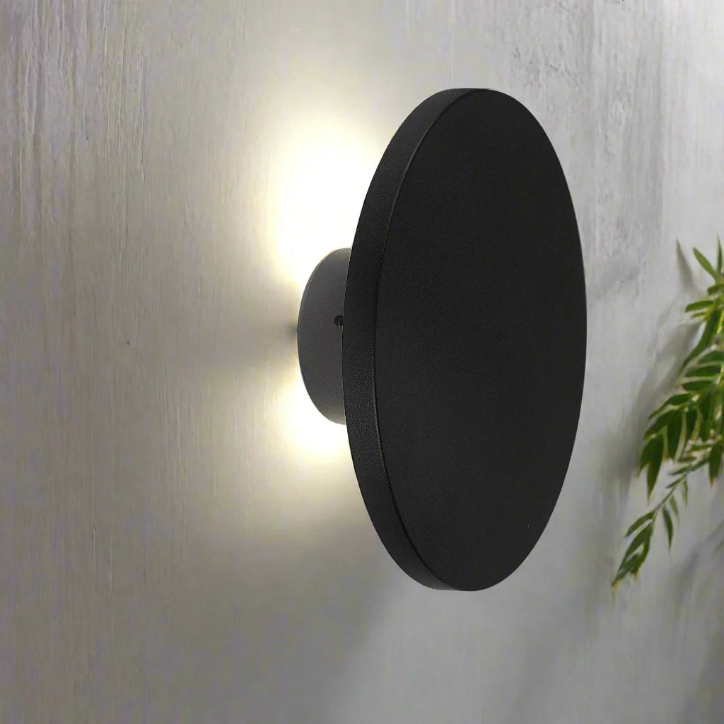 CGC BAILEY Black Round LED Outdoor Indoor Wall Light IP65 Back Lit Halo Polycarbonate Coastal