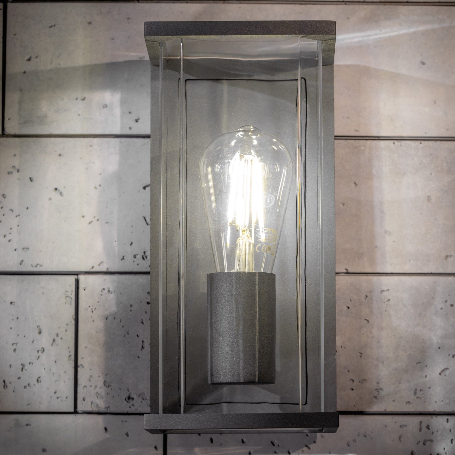 CGC ADRIANA Anthracite Grey E27 Outdoor Wall Light Lantern Clear Diffuser IP54