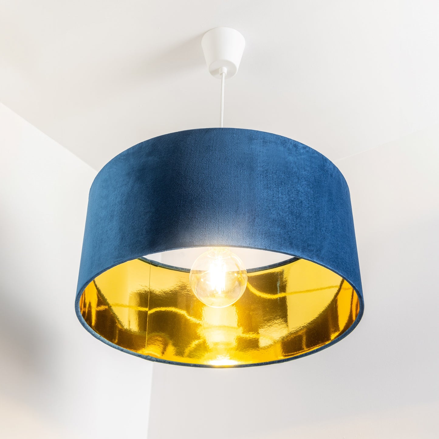 MILANO - CGC Navy Blue & Gold Oversized Large Velvet Fabric Lamp Shade