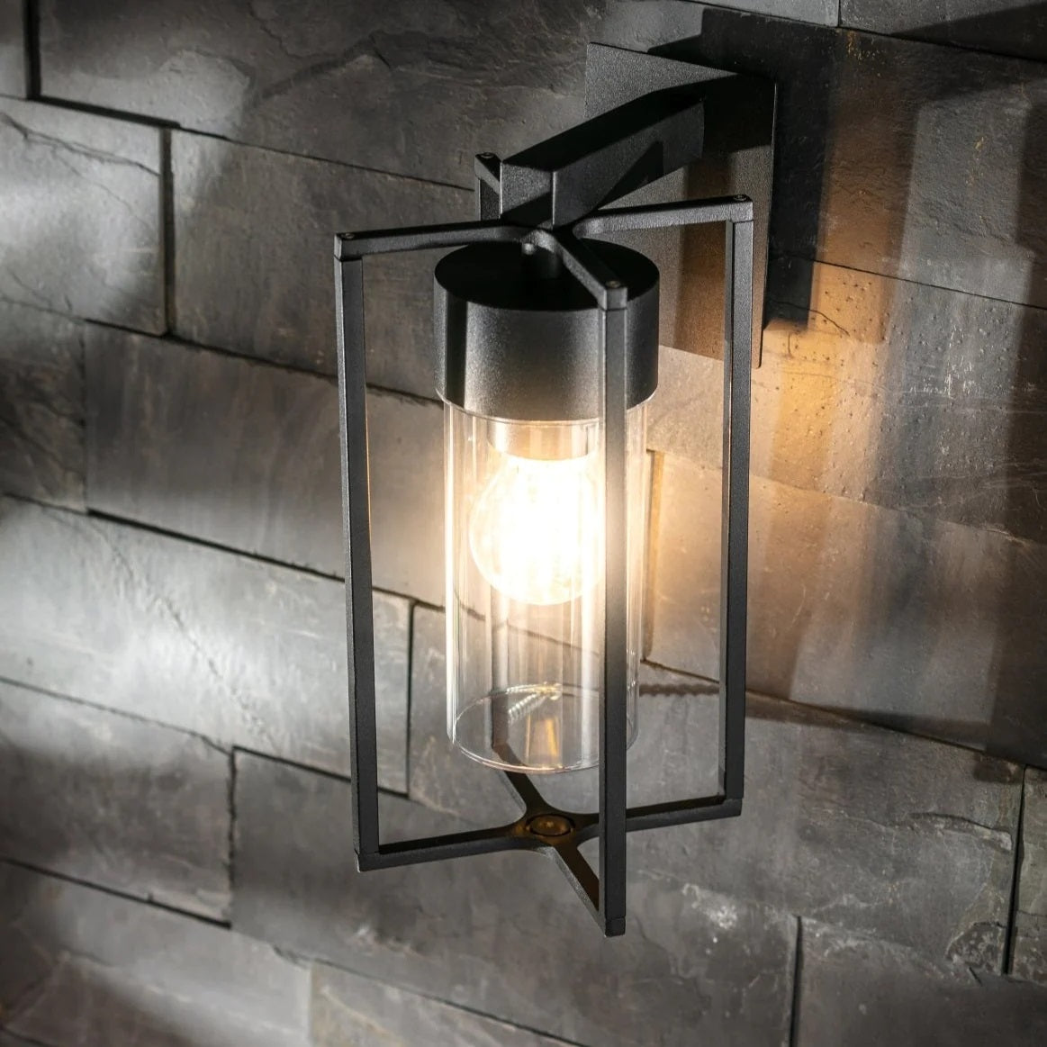 CGC CHARLIE Black E27 Outdoor Wall Light Lantern Clear Diffuser IP54