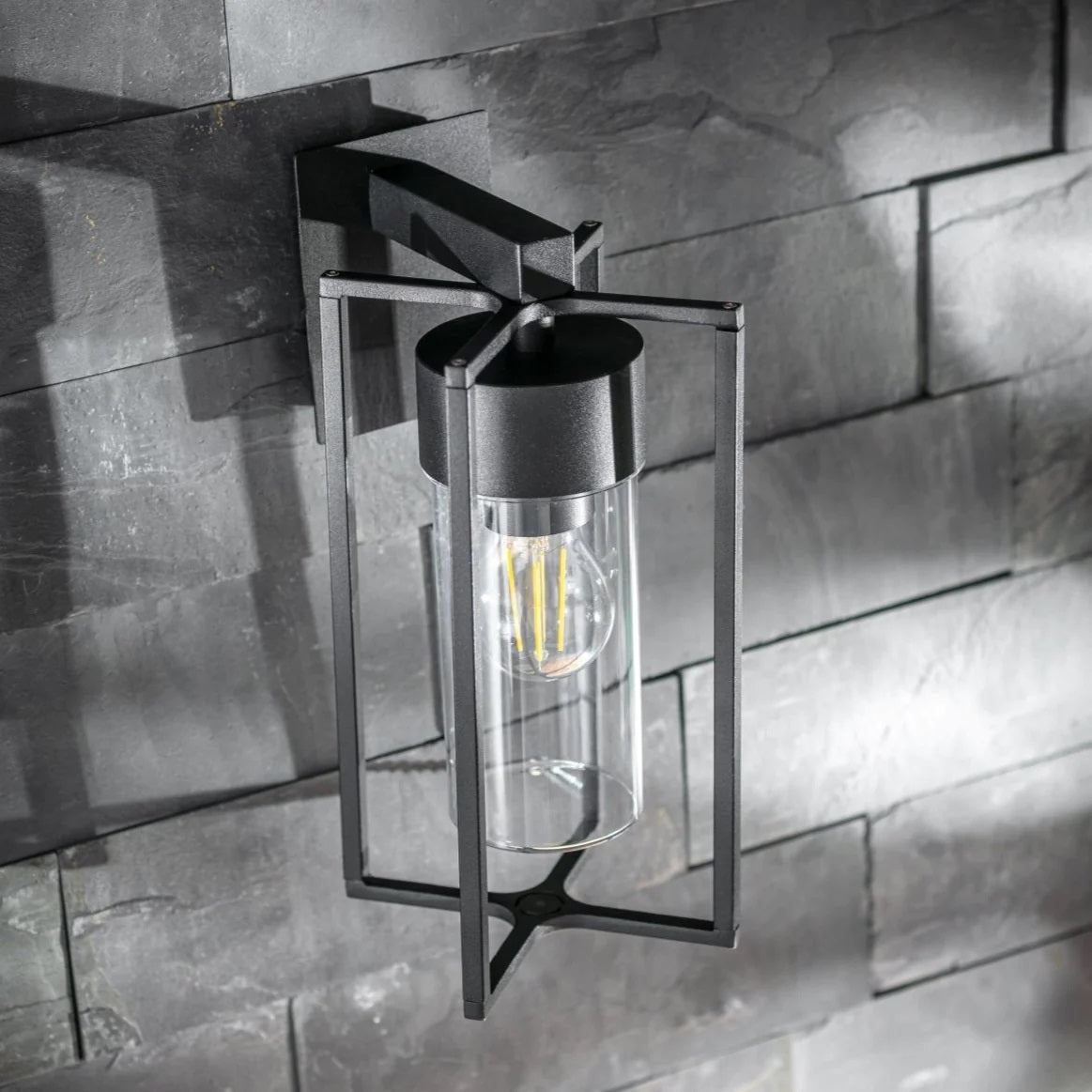 CGC CHARLIE Black E27 Outdoor Wall Light Lantern Clear Diffuser IP54