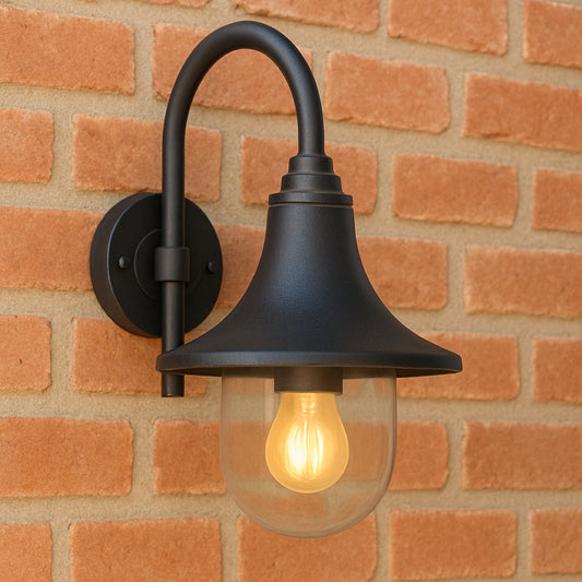 DINAH - CGC Black Traditional Curved Hooked Outdoor Wall Lantern