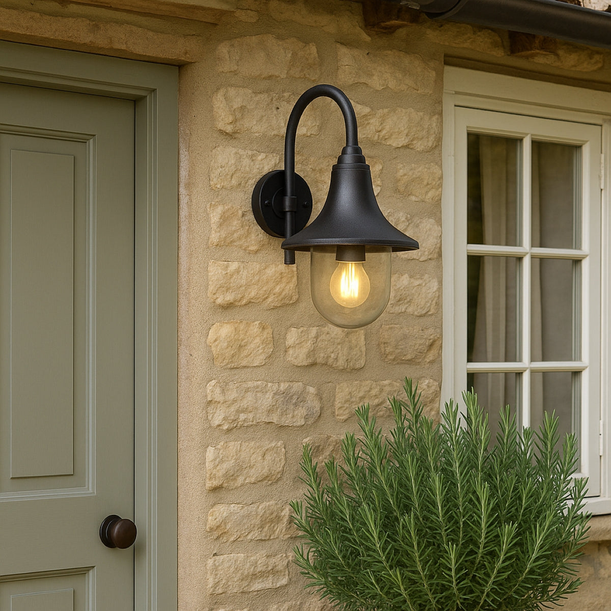 DINAH - CGC Black Traditional Curved Hooked Outdoor Wall Lantern