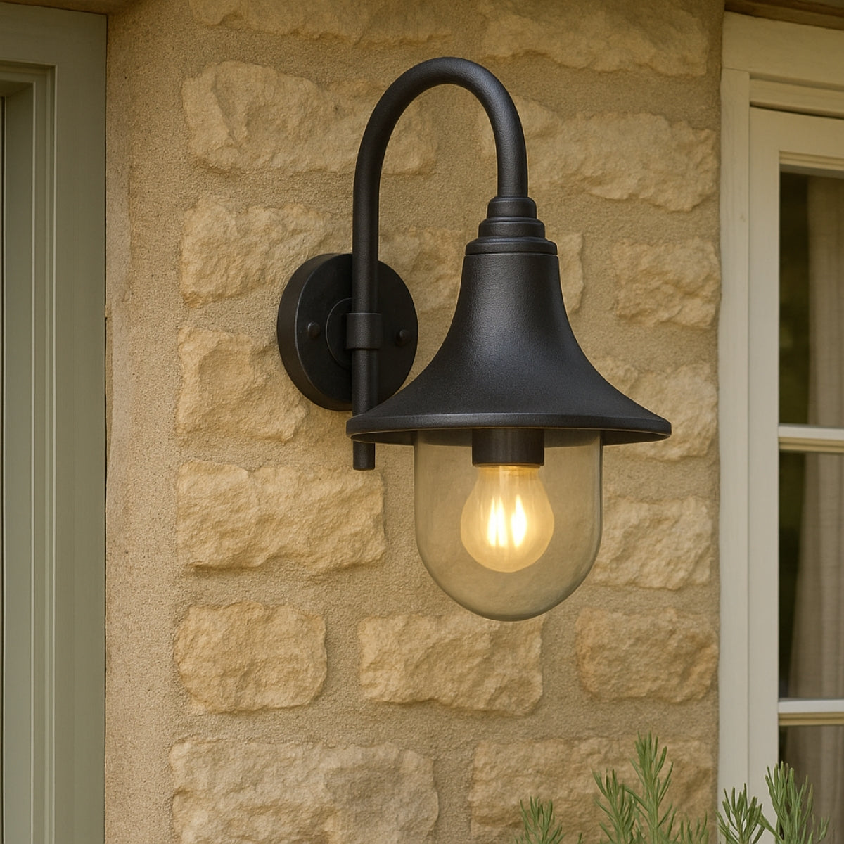DINAH - CGC Black Traditional Curved Hooked Outdoor Wall Lantern