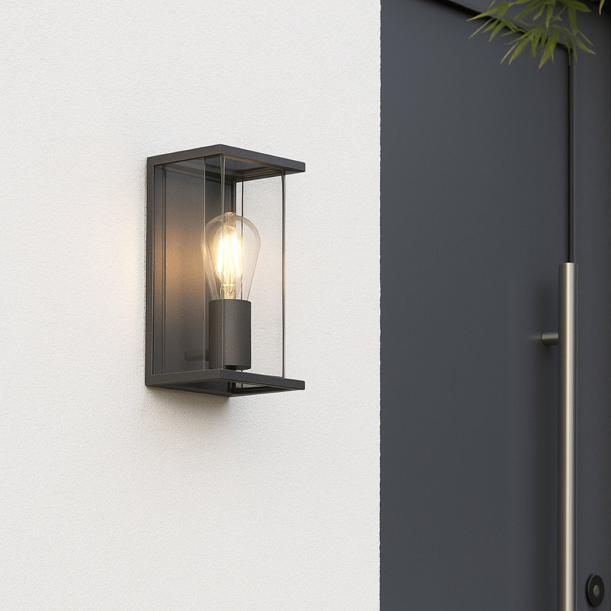 CGC ADRIANA Anthracite Grey E27 Outdoor Wall Light Lantern Clear Diffuser IP54
