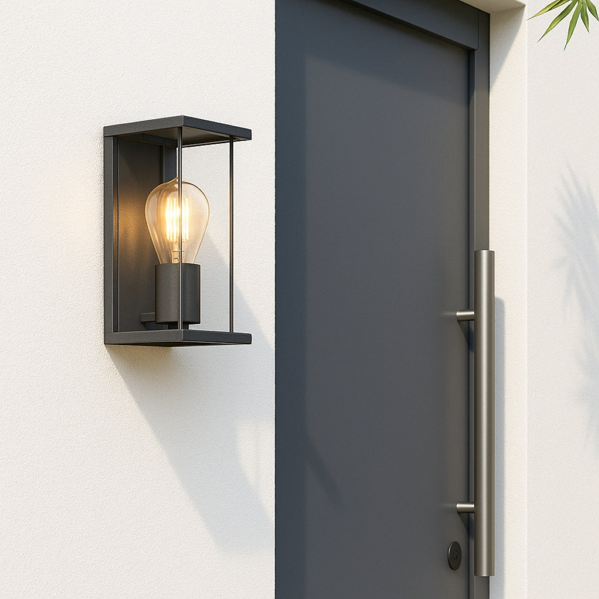 CGC ADRIANA Anthracite Grey E27 Outdoor Wall Light Lantern Clear Diffuser IP54