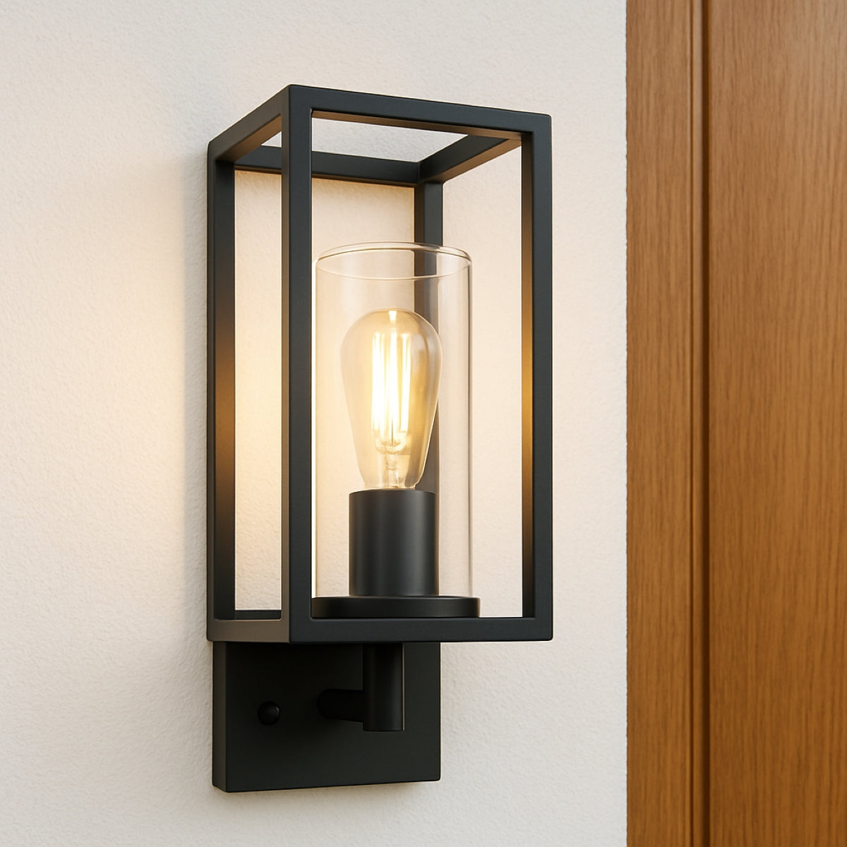 CGC CHLOE Up Black E27 Outdoor Wall Light Lantern Clear Diffuser IP54 Down