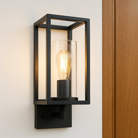 CGC CHLOE Up Black E27 Outdoor Wall Light Lantern Clear Diffuser IP54 Down