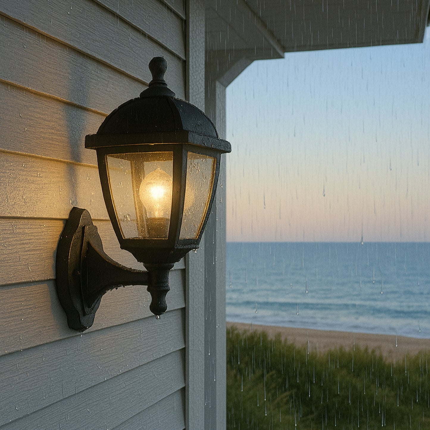 CGC MYRA Large Black Outdoor Wall Lantern Light with Clear Diffuser IP44 Polycarbonate Coastal