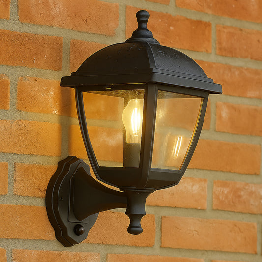 CGC MYRA Large Black Outdoor Wall Lantern Light PIR Motion Sensor with Clear Diffuser IP44 Polycarbonate Coastal