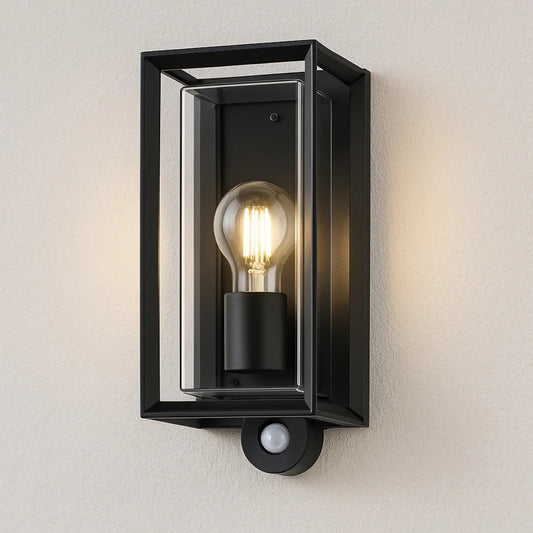 CGC FLORIANA PIR Black Outdoor Wall Light Clear Diffuser E27 Standard Screw IP54