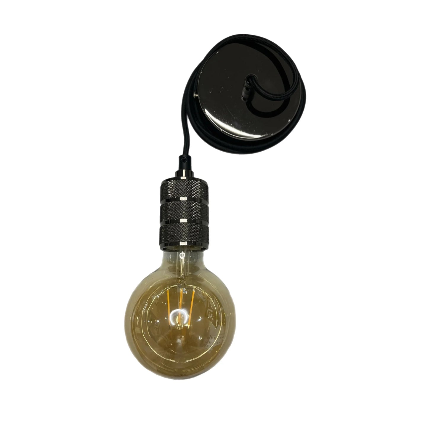 CGC SYDNEY II Black Knurled Two Band 1.5m adjustable E27 Ceiling Pendant and Matching ceiling Rose