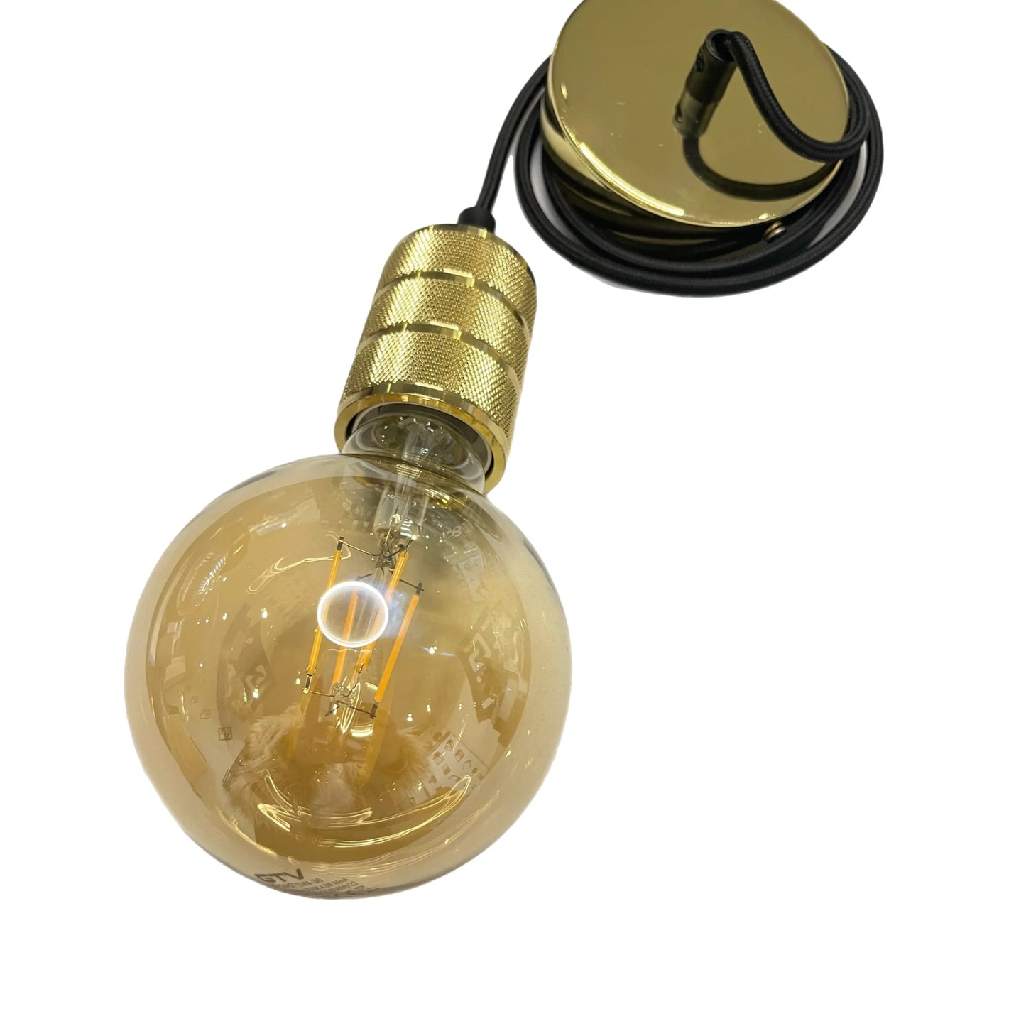 CGC SYDNEY II Gold Knurled Two Band 1.5m adjustable E27 Ceiling Pendant and Matching ceiling Rose