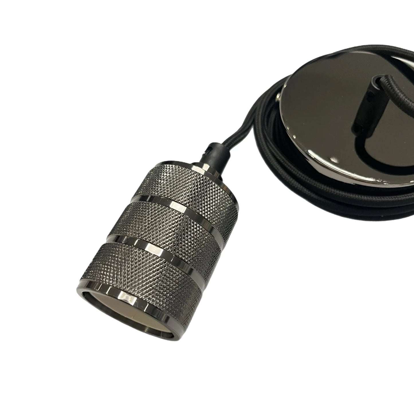 CGC SYDNEY II Black Knurled Two Band 1.5m adjustable E27 Ceiling Pendant and Matching ceiling Rose