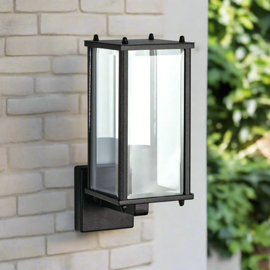 CGC MARIN Black Outdoor Wall Lantern Clear Bevelled Glass Diffuser Up IP44