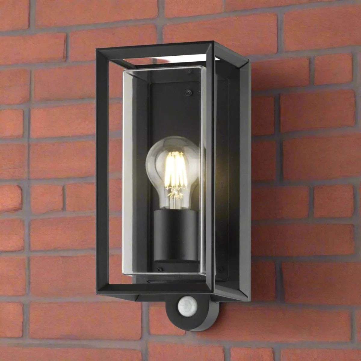CGC FLORIANA PIR Black Outdoor Wall Light Clear Diffuser E27 Standard Screw IP54
