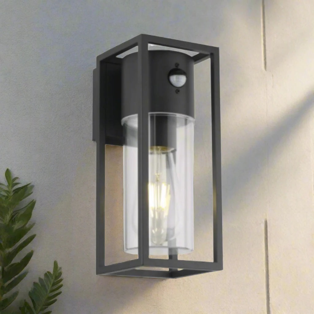 CGC ZOEY PIR Anthracite Dark Grey E27 Outdoor Wall Light Clear Diffuser IP54