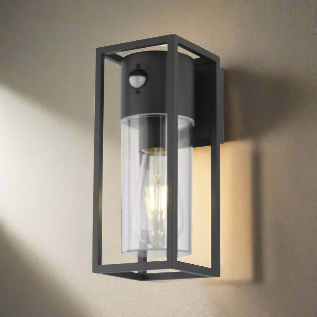 CGC ZOEY PIR Anthracite Dark Grey E27 Outdoor Wall Light Clear Diffuser IP54