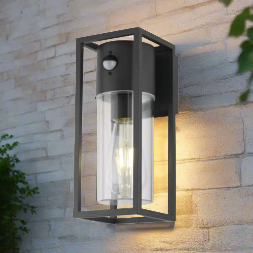 CGC ZOEY PIR Anthracite Dark Grey E27 Outdoor Wall Light Clear Diffuser IP54