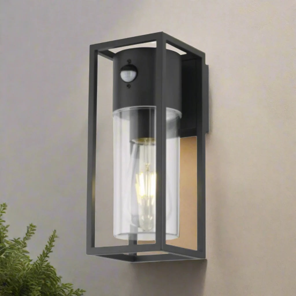 CGC ZOEY PIR Anthracite Dark Grey E27 Outdoor Wall Light Clear Diffuser IP54