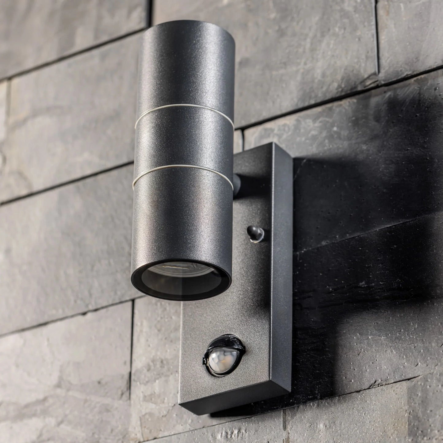 CGC MIA Dark Grey Stainless Steel GU10 Up and Down Outdoor Wall Light IP44 with PIR Motion Sensor