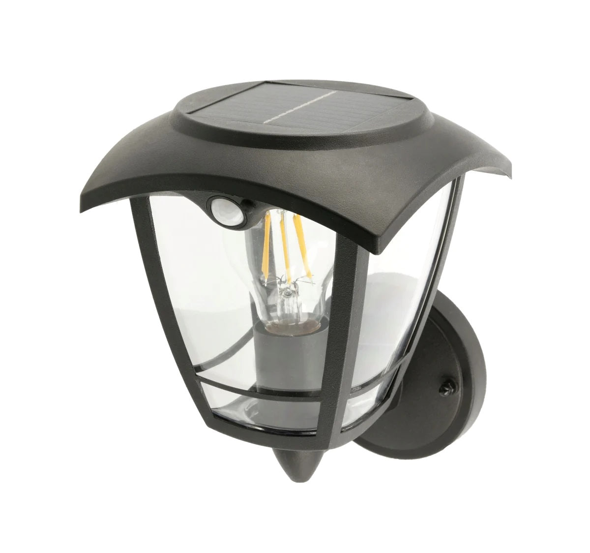 CGC LARA Black Solar Outdoor Wall Lantern PIR Motion Sensor Traditional Filament LED