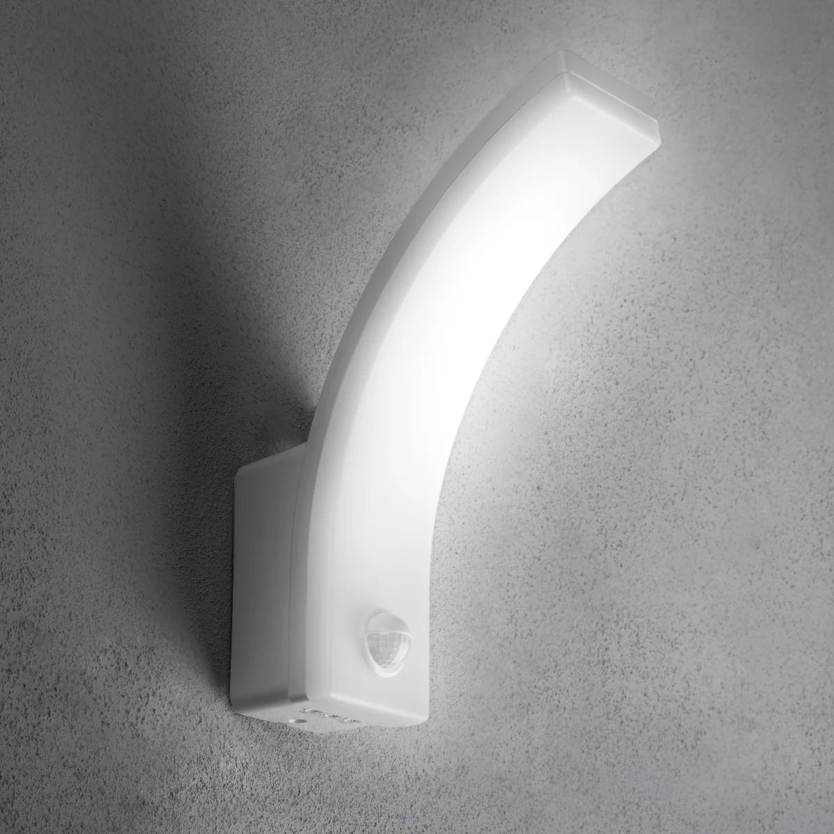 CGC MATEO White Curved LED Wall Light with PIR Motion Sensor Full Opal Front Diffuser