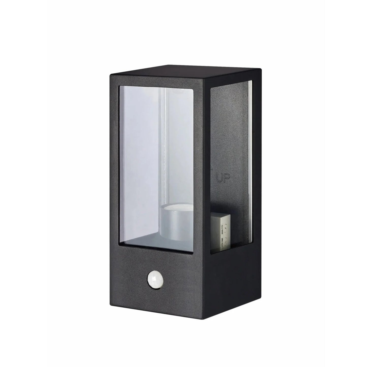 CGC MARINA Black E27 Outdoor PIR Motion Sensor Wall Light Box Lantern Clear Diffuser IP44